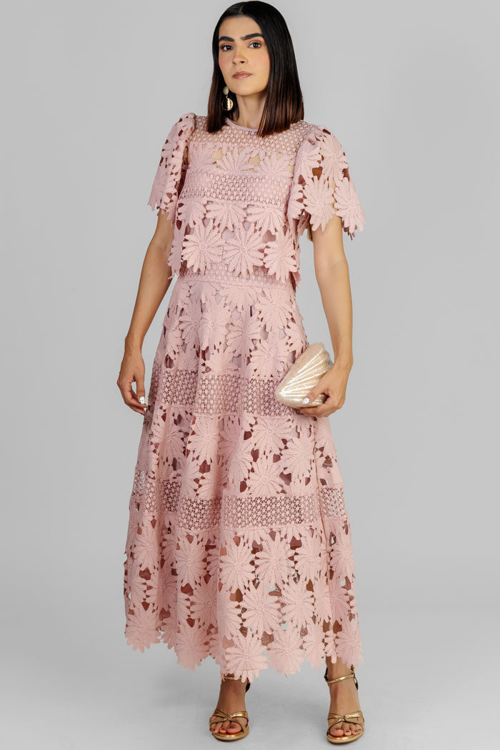 VESTIDO MIDI ROSA GUIPUR