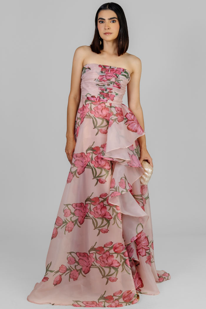 VESTIDO LARGO FLOREADO ESCOTE
