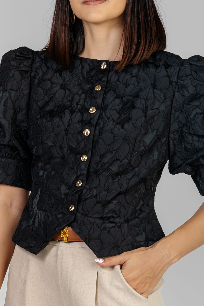 BLUSA NEGRA TEXTURIZADA ELEGANTE