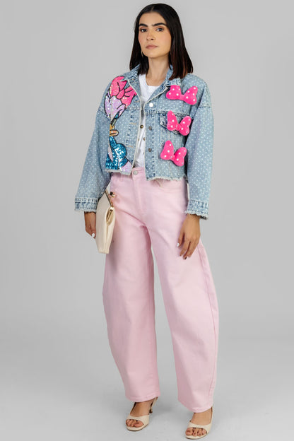CHAQUETA DENIM ESTAMPADA LENTEJUELAS