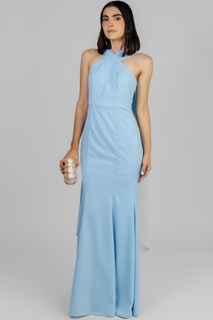 VESTIDO CELESTE MAXI ELEGANTE