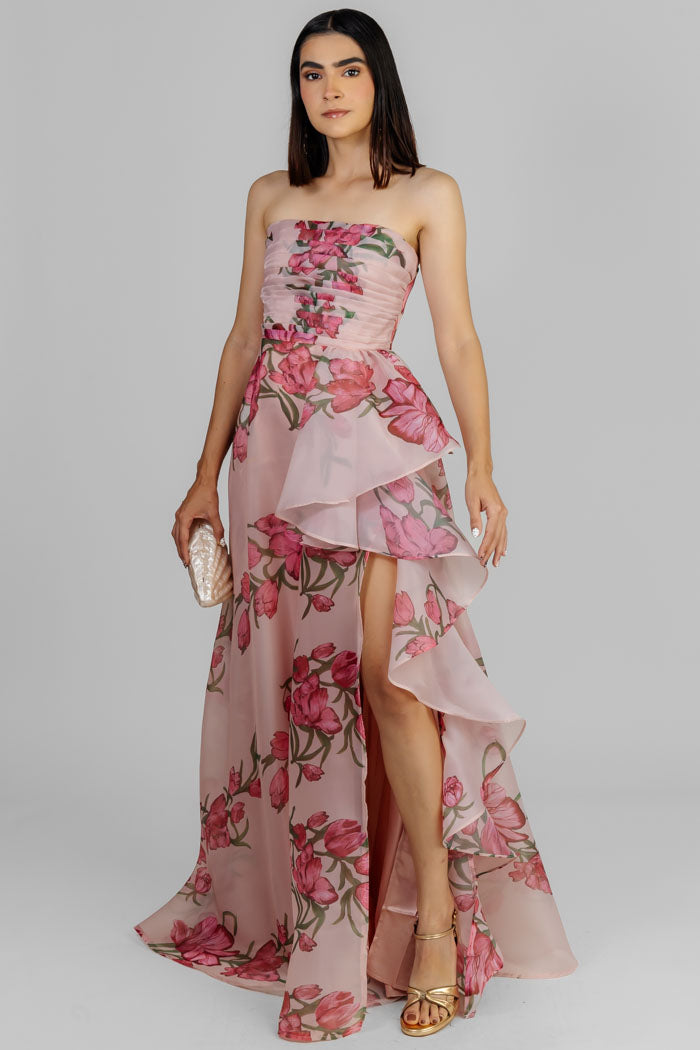 VESTIDO LARGO FLOREADO ESCOTE