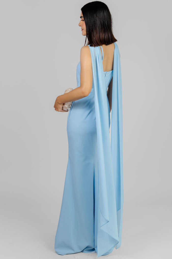 VESTIDO CELESTE MAXI ELEGANTE