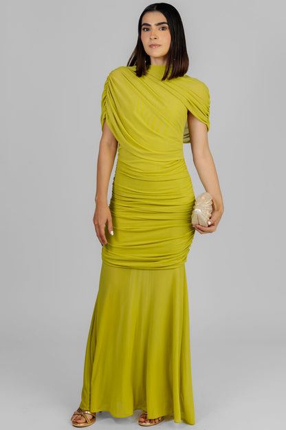 VESTIDO DRAPEADO COLOR LIMA
