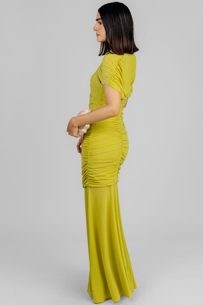 VESTIDO DRAPEADO COLOR LIMA