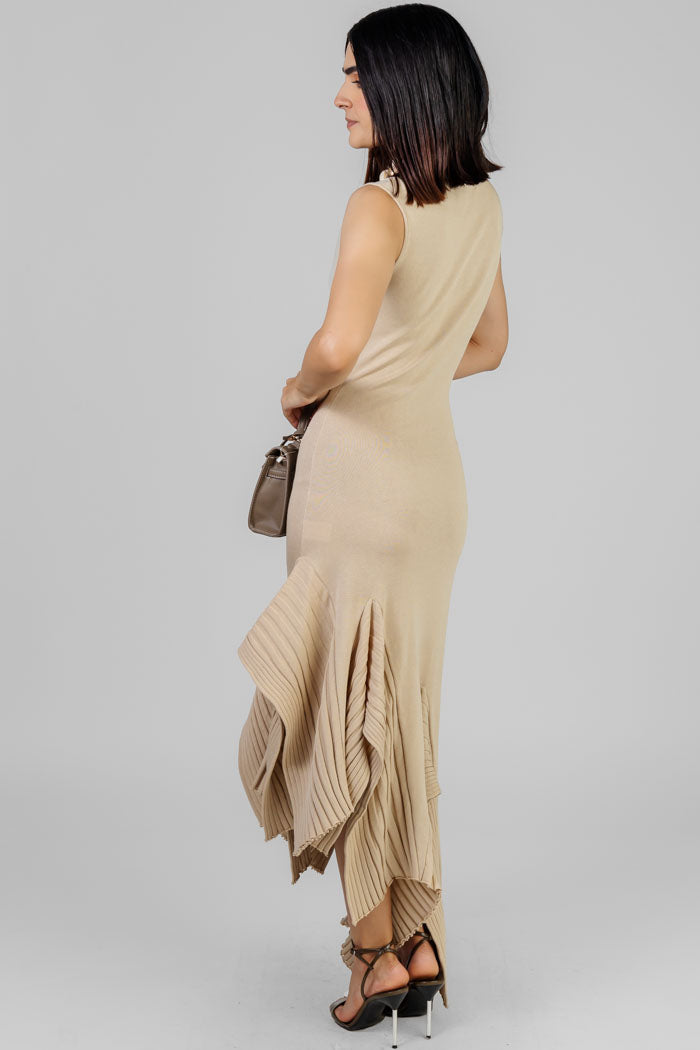 VESTIDO MIDI ASIMÉTRICO BEIGE