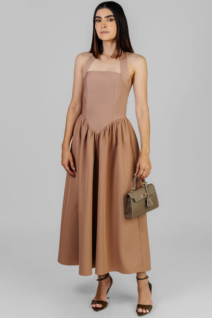 VESTIDO MIDI ENTALLADO NUDE