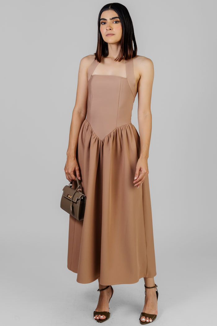 VESTIDO MIDI ENTALLADO NUDE