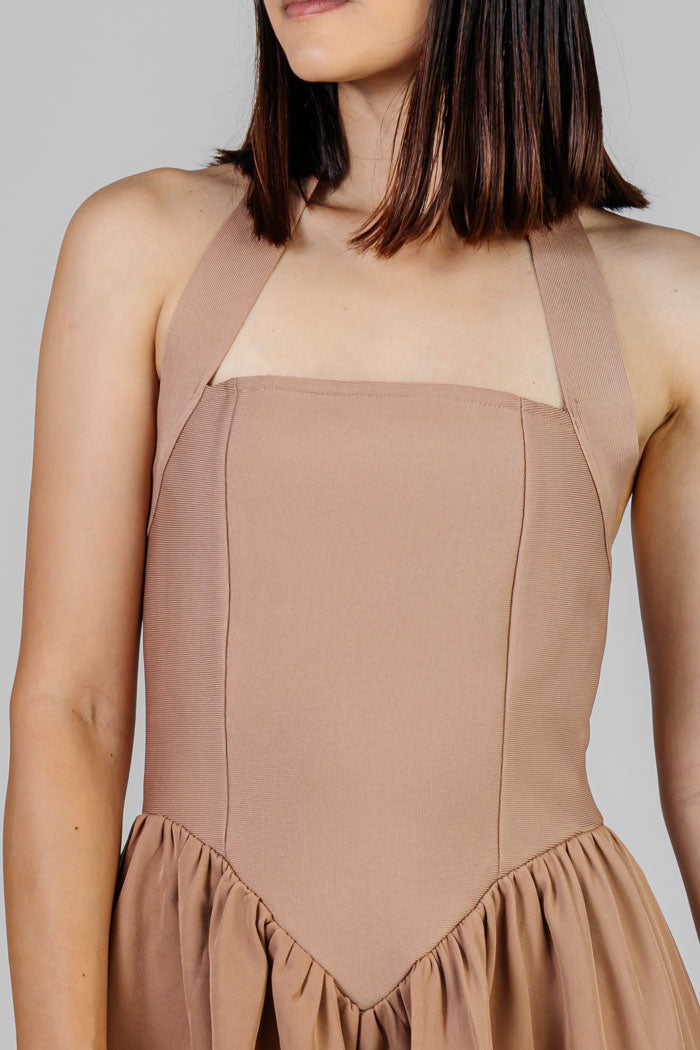 VESTIDO MIDI ENTALLADO NUDE