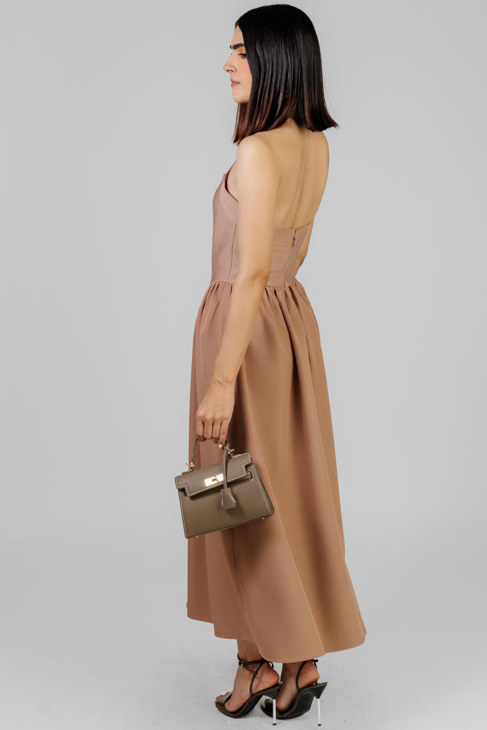 VESTIDO MIDI ENTALLADO NUDE