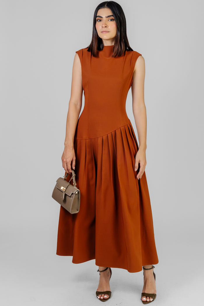 VESTIDO MIDI ASIMÉTRICO PLISADO