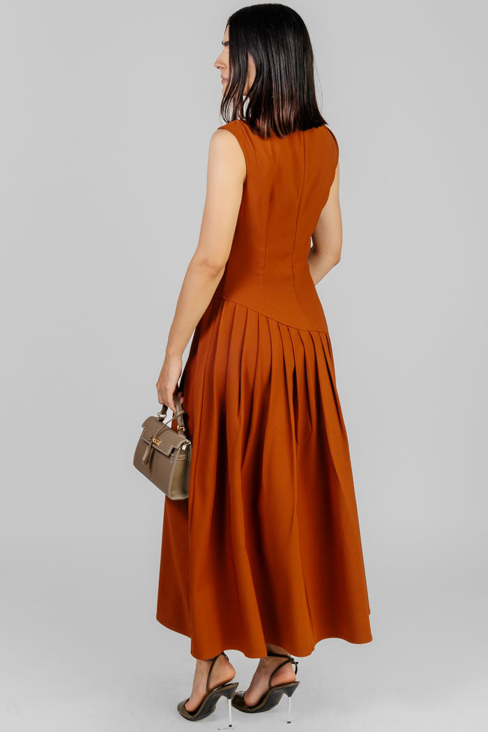 VESTIDO MIDI ASIMÉTRICO PLISADO