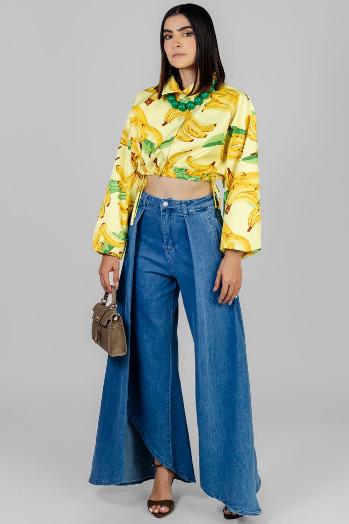 PANTALON JEANS PALAZZO ASIMETRICO