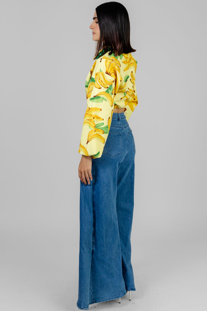 PANTALON JEANS PALAZZO ASIMETRICO