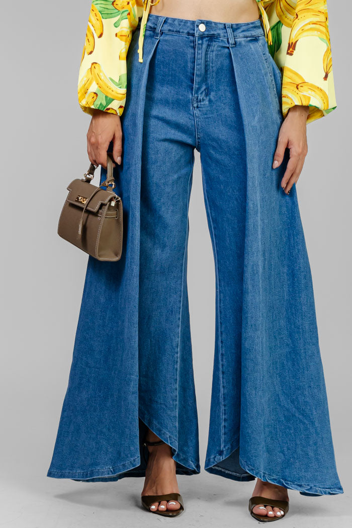 PANTALON JEANS PALAZZO ASIMETRICO