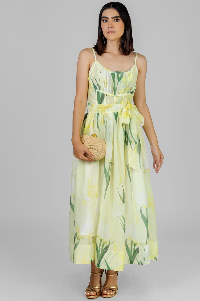 VESTIDO MIDI FLORAL AMARILLO