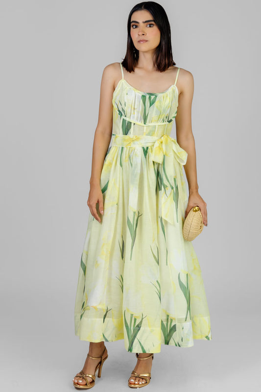 VESTIDO MIDI FLORAL AMARILLO