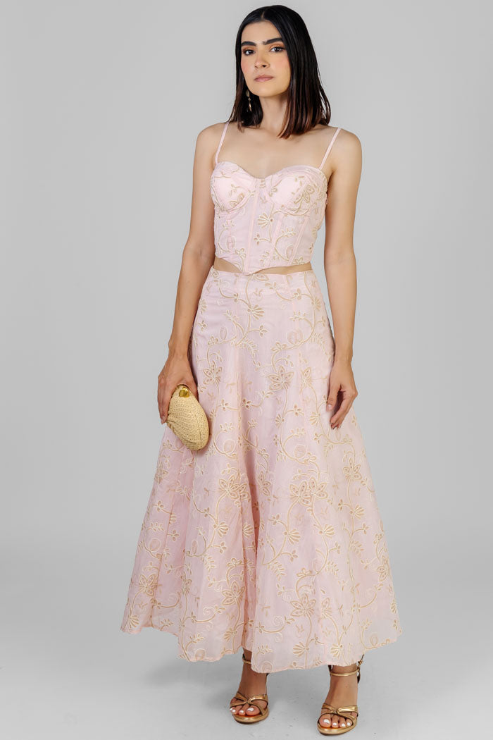 CONJUNTO BORDADO MIDI ROSA