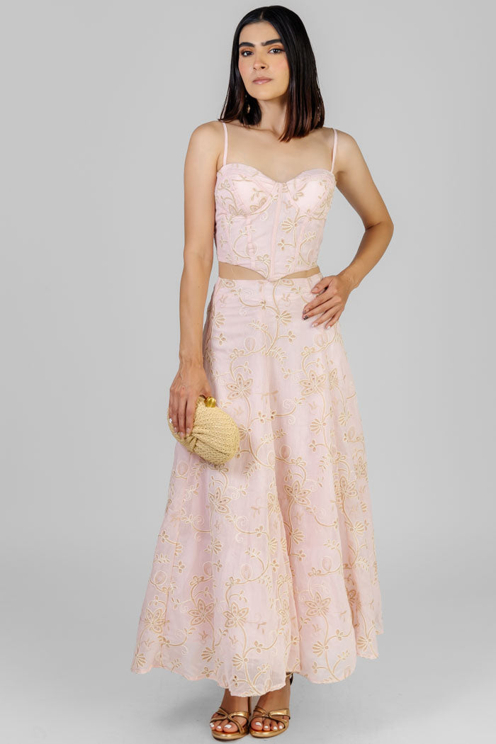 CONJUNTO BORDADO MIDI ROSA