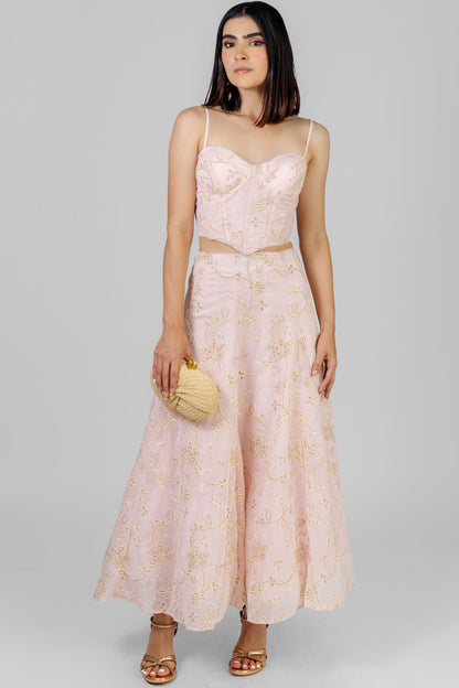 CONJUNTO BORDADO MIDI ROSA