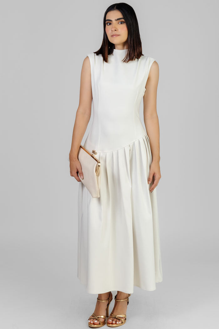VESTIDO MIDI ASIMÉTRICO PLISADO