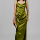 VESTIDO LARGO DRAPEADO SATINADO