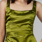 VESTIDO LARGO DRAPEADO SATINADO