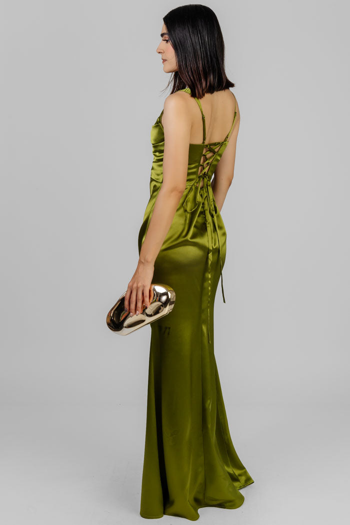 VESTIDO LARGO DRAPEADO SATINADO