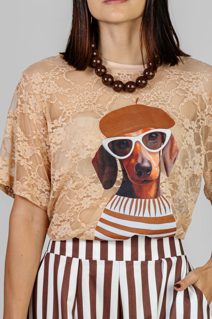 BLUSA ENCAJE ESTAMPADO BEIGE