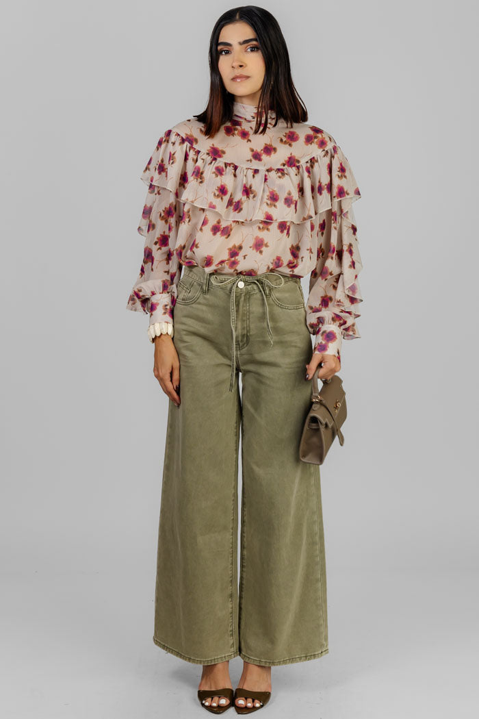 BLUSA ESTAMPADA CON VOLANTES