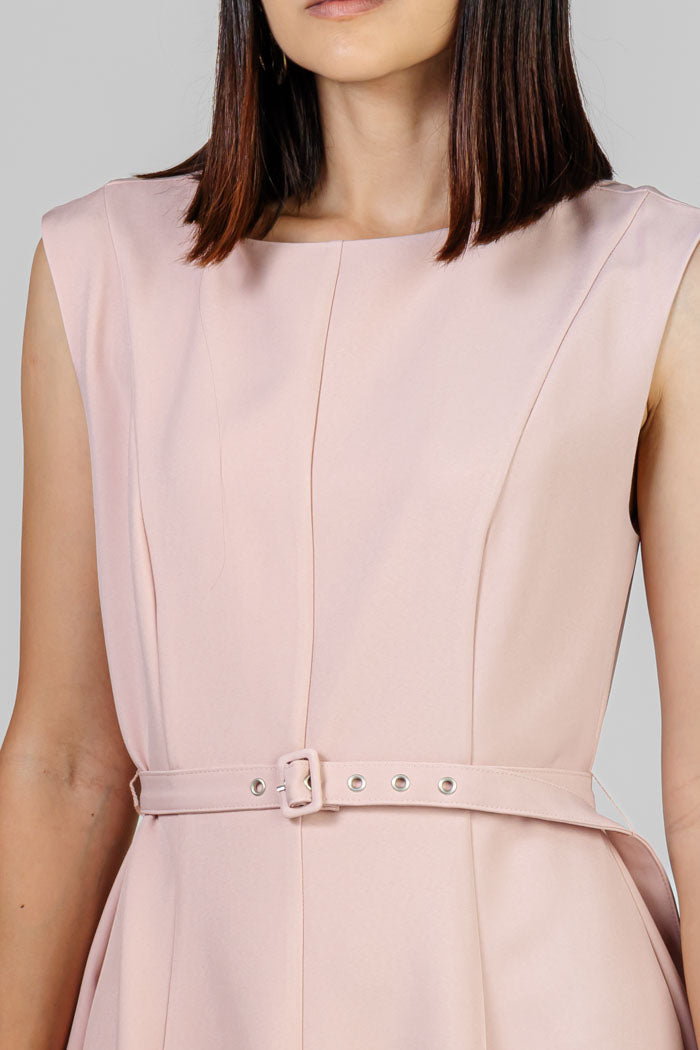 VESTIDO MIDI ROSA CINTURÓN