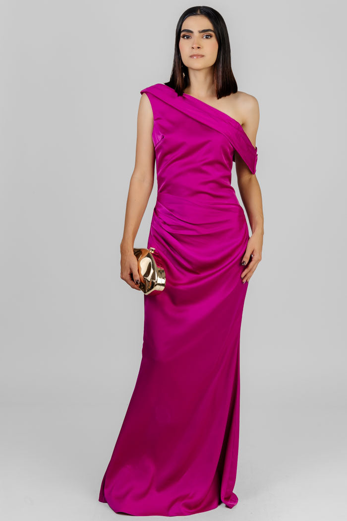 VESTIDO FUCSIA ASIMÉTRICO ELEGANTE