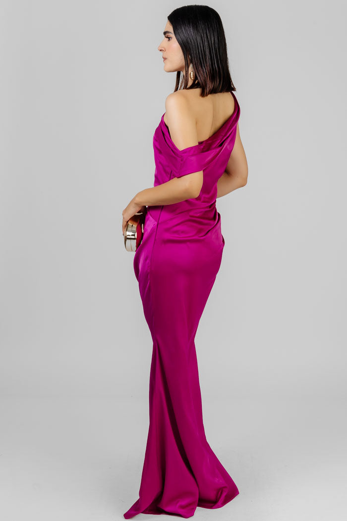 VESTIDO FUCSIA ASIMÉTRICO ELEGANTE