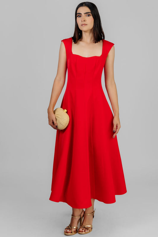 VESTIDO ROJO MIDI ELEGANTE