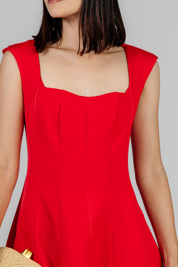 VESTIDO ROJO MIDI ELEGANTE