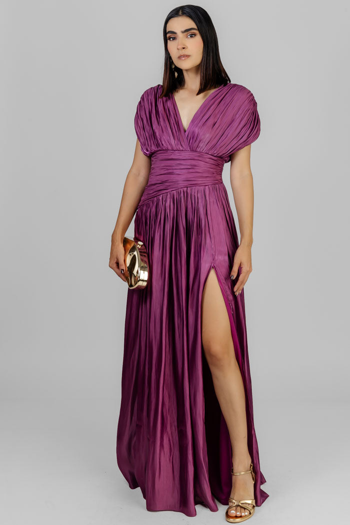 VESTIDO LARGO PLISADO ELEGANTE