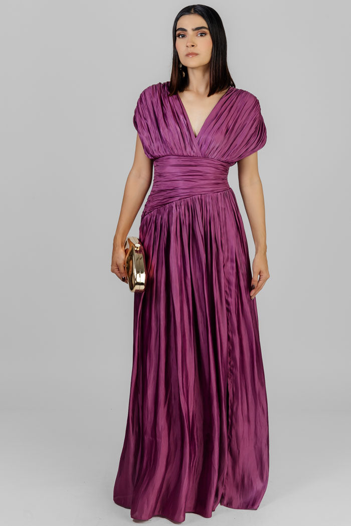 VESTIDO LARGO PLISADO ELEGANTE