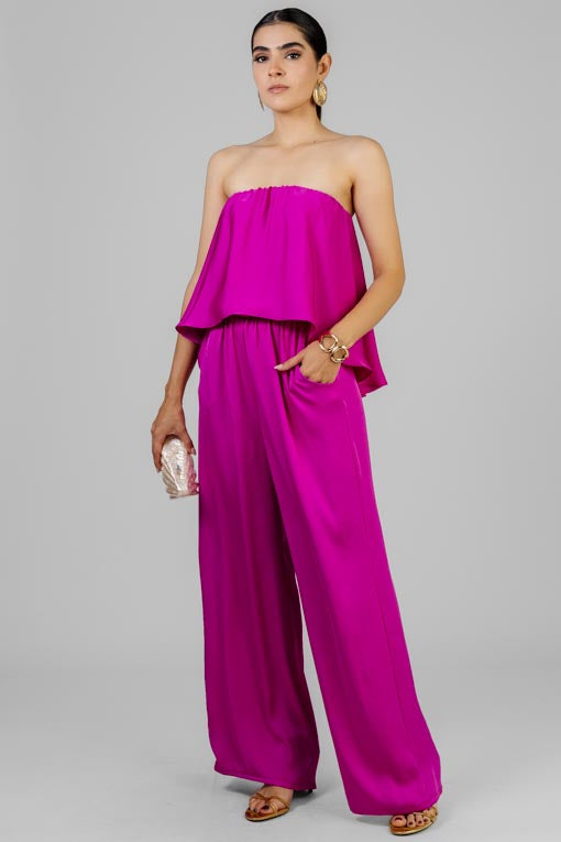 PALAZZO STRAPLESS SATINADO