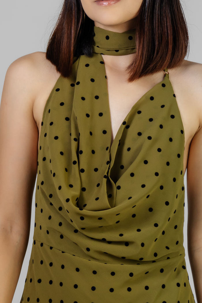 VESTIDO MIDI LUNARES CUELLO