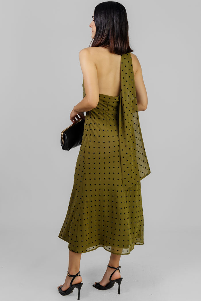 VESTIDO MIDI LUNARES CUELLO