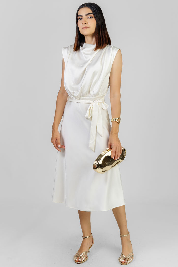 VESTIDO SATINADO MIDI ELEGANTE