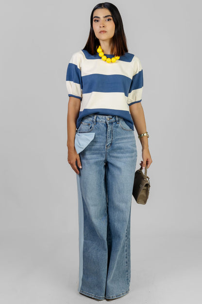 BLUSA TEJIDA RAYAS AZULES