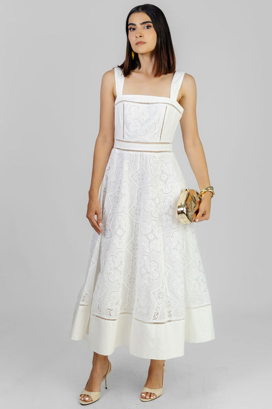 VESTIDO MIDI BORDADO BLANCO