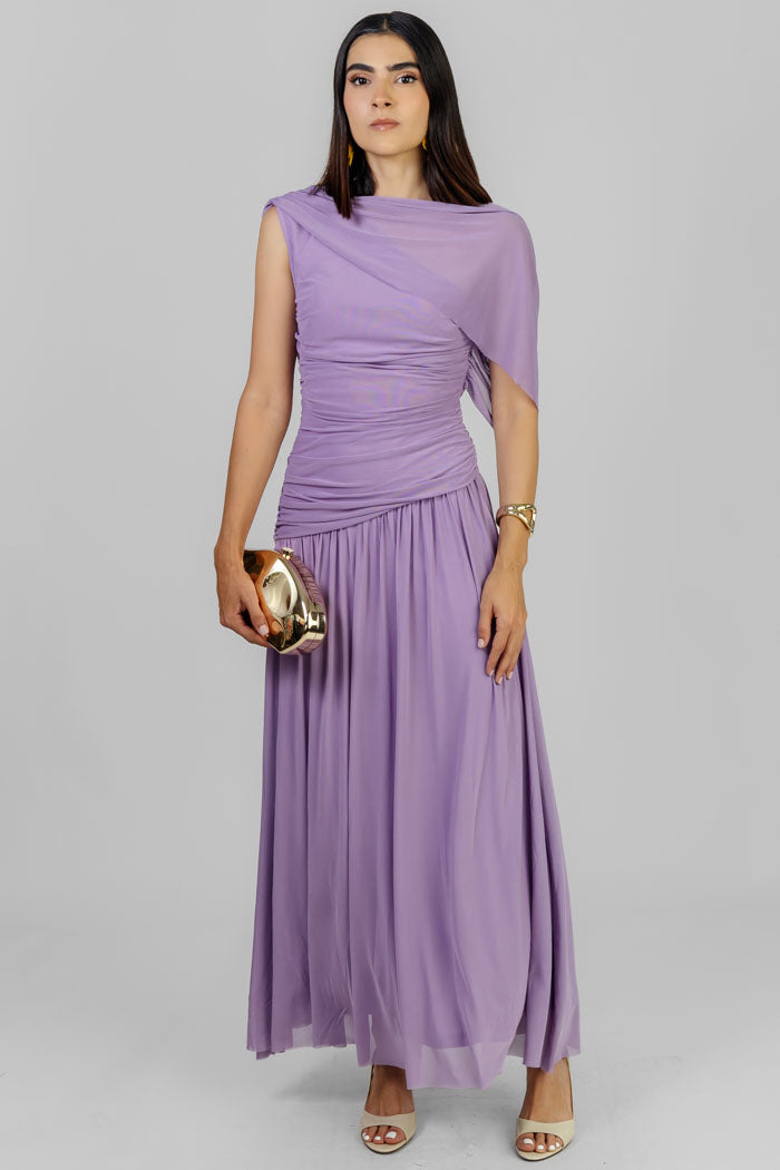 VESTIDO LILA DRAPEADO ELEGANTE