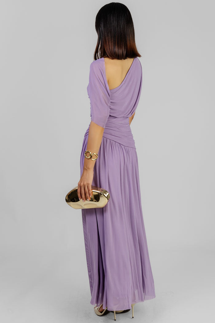VESTIDO LILA DRAPEADO ELEGANTE