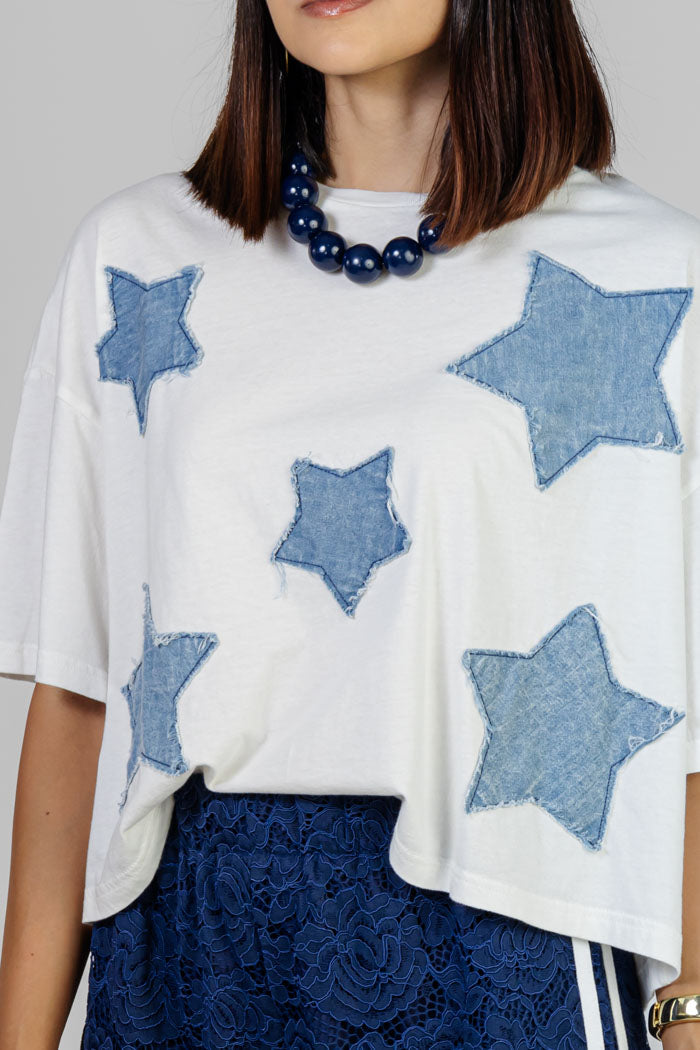 BLUSA BLANCA ESTRELLAS DENIM