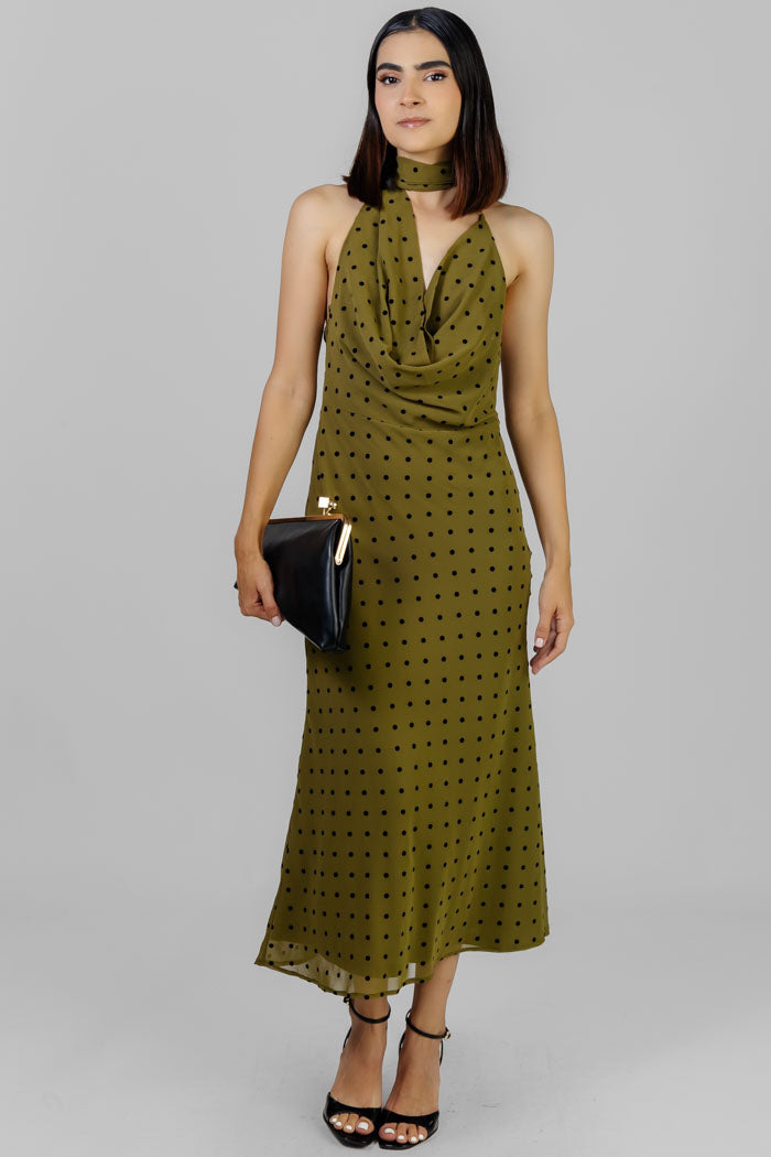 VESTIDO MIDI LUNARES CUELLO