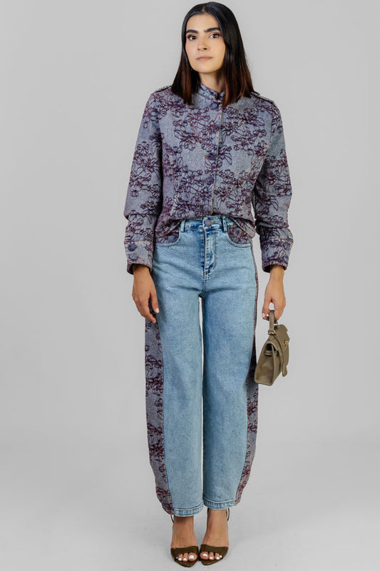 CONJUNTO DENIM BORDADO FLORAL