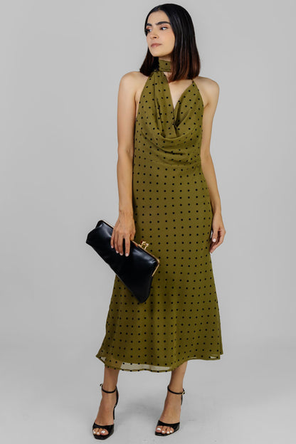 VESTIDO MIDI LUNARES CUELLO