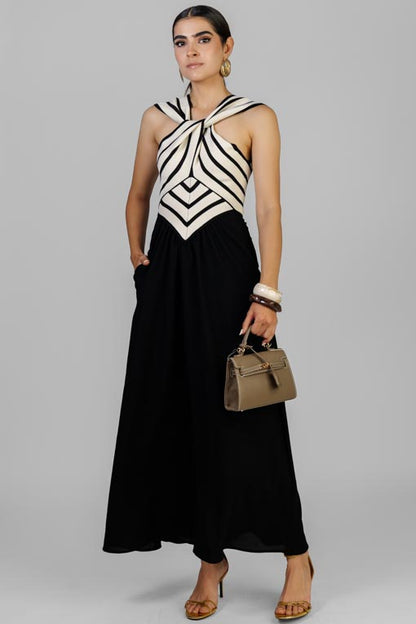 VESTIDO ESCOTE NUDO RAYAS